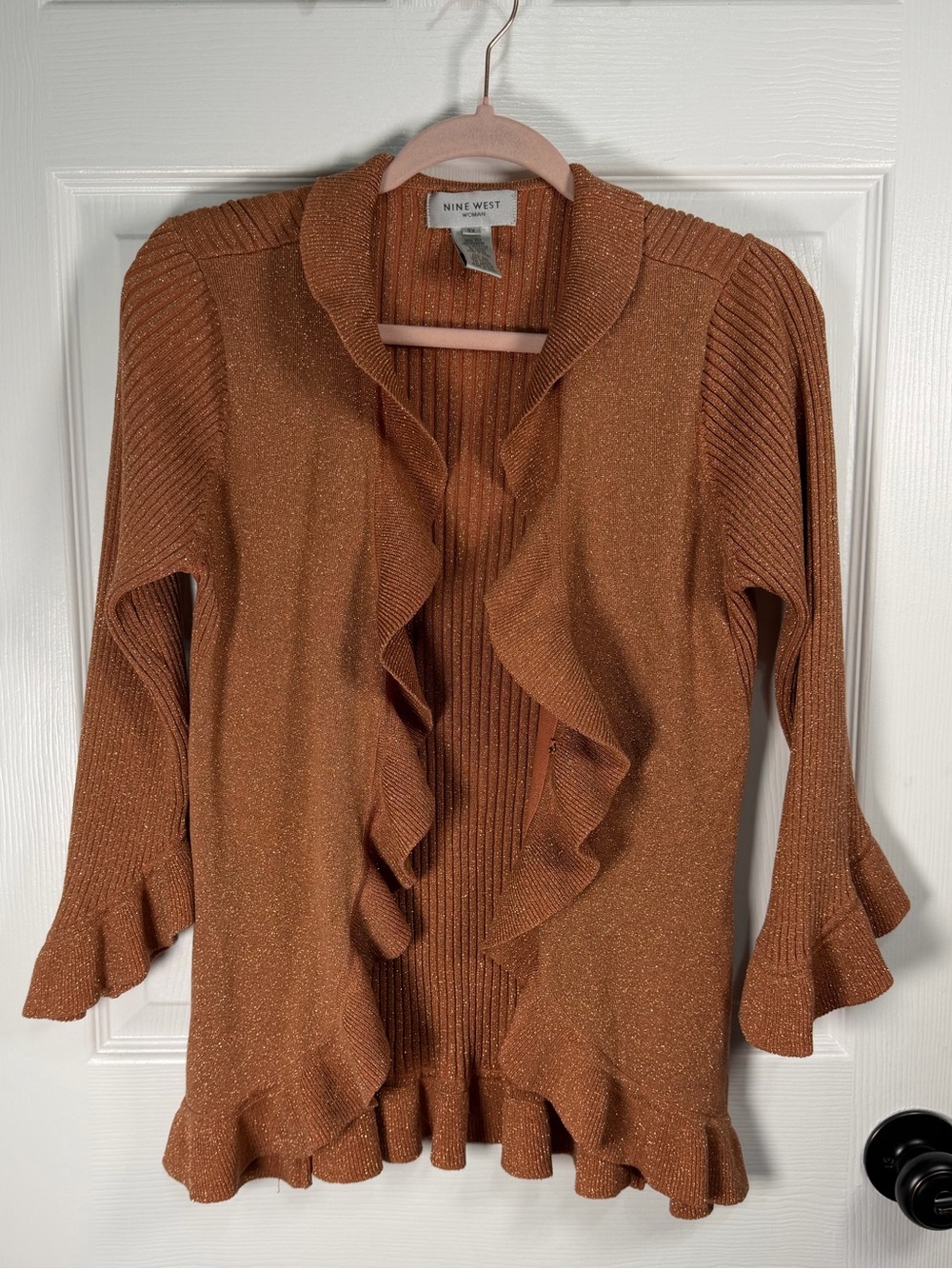 Nine West Copper Ruffle Cardigan Sweater